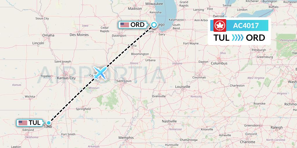 AC4017 Air Canada Flight Map: Tulsa to Chicago