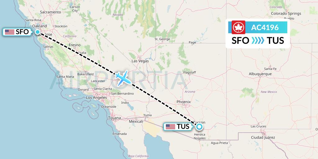 AC4196 Air Canada Flight Map: San Francisco to Tucson