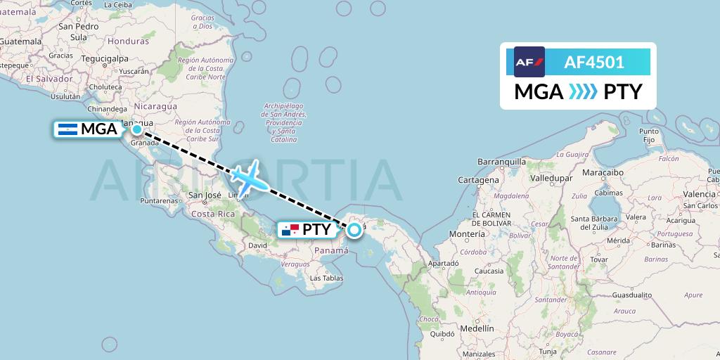 AF4501 Air France Flight Map: Managua to Panama City