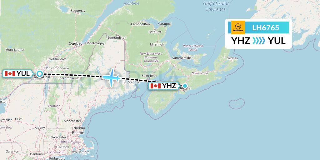 LH6765 Lufthansa Flight Map: Halifax to Montreal