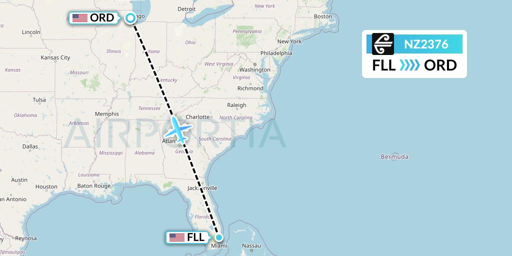 NZ2376 Air New Zealand Flight Map: Fort Lauderdale to Chicago