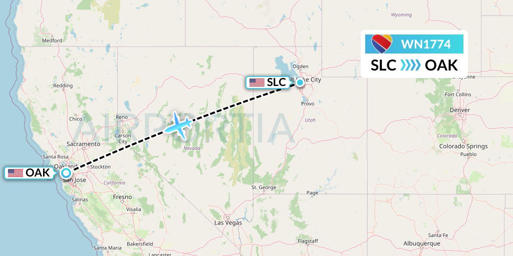 WN1774 Southwest Airlines Flight Map: Salt Lake City to Oakland