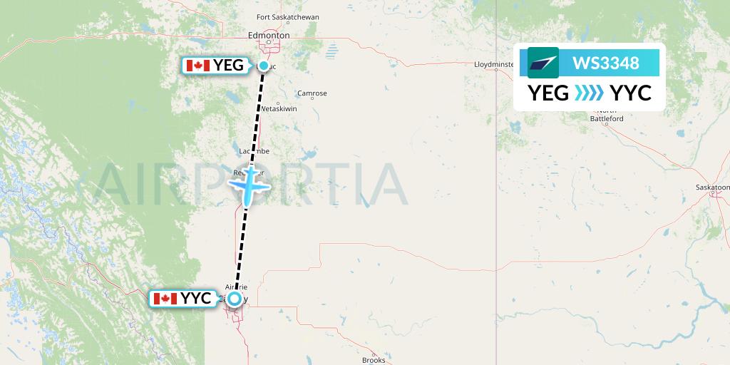WS3348 WestJet Flight Map: Edmonton to Calgary