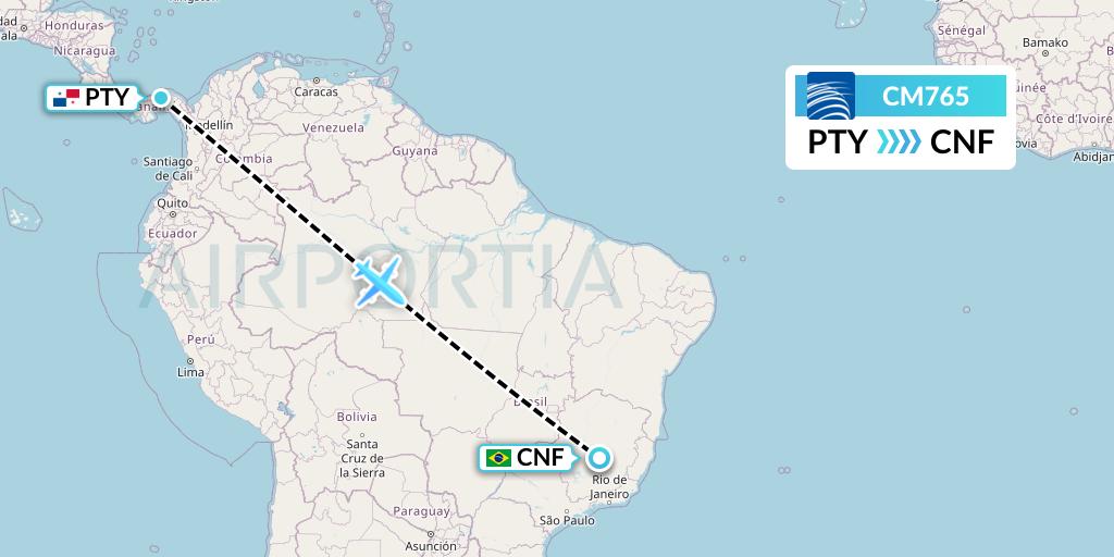 CM765 Copa Airlines Flight Map: Panama City to Belo Horizonte