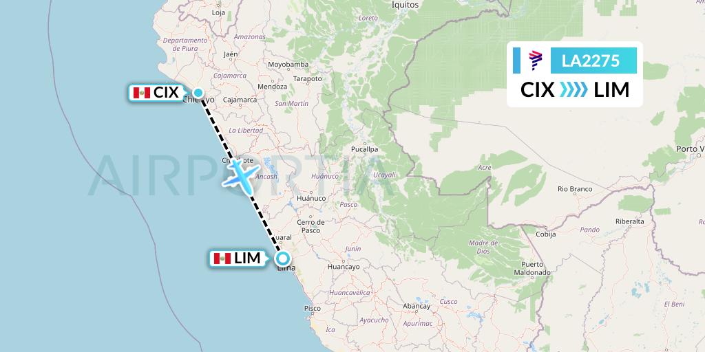 LA2275 LAN Airlines Flight Map: Chiclayo to Lima