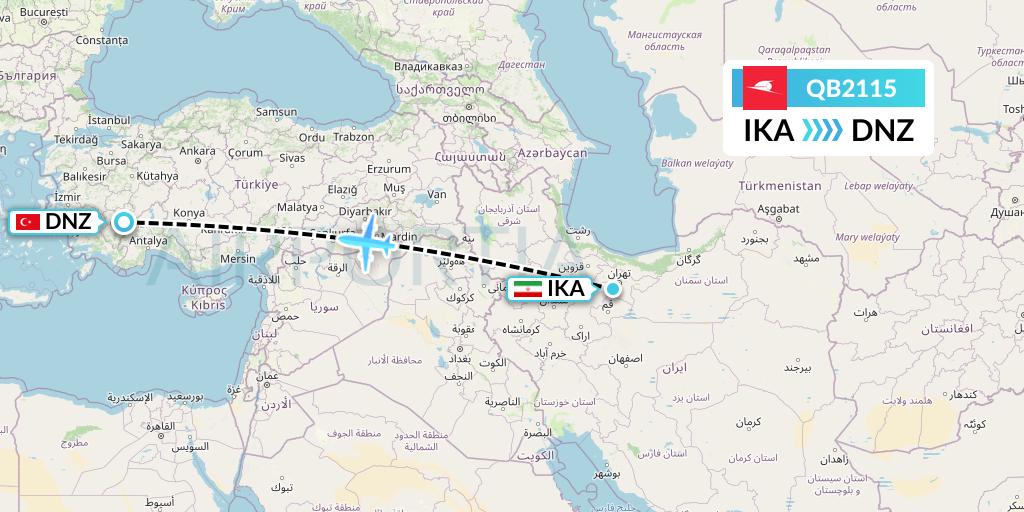 QB2115 Qeshm Airlines Flight Map: Tehran to Cardak
