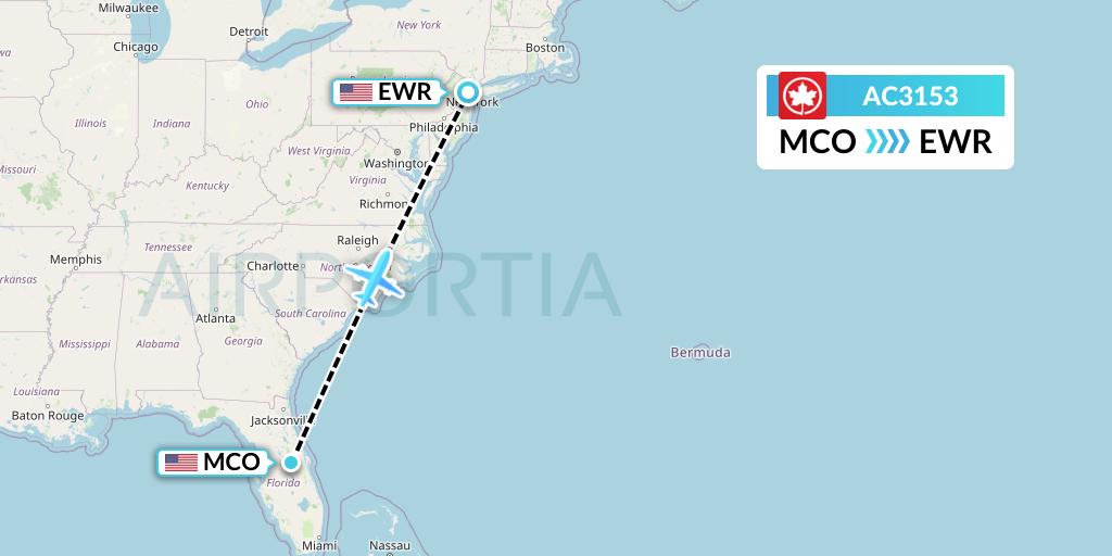 AC3153 Air Canada Flight Map: Orlando to New York