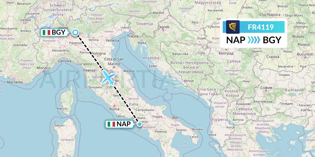 FR4119 Ryanair Flight Map: Naples to Milan