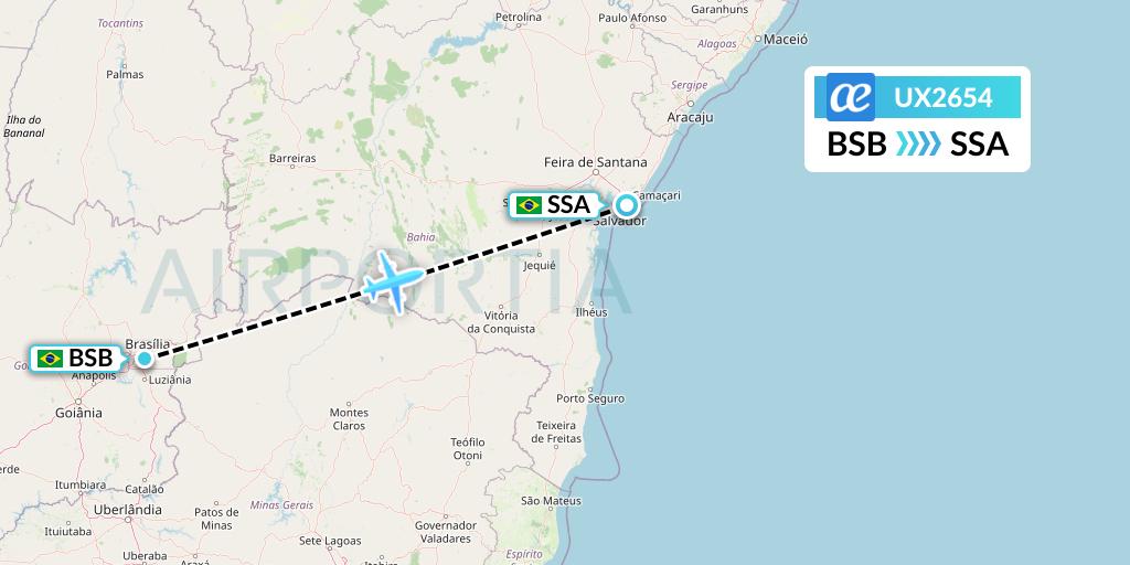 UX2654 Air Europa Flight Map: Brasilia to Salvador