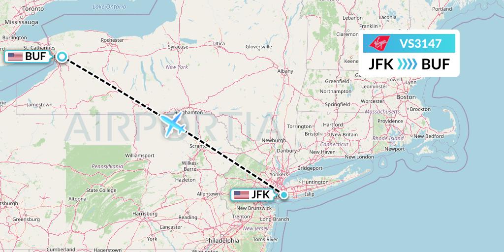 VS3147 Virgin Atlantic Airways Flight Map: New York to Buffalo
