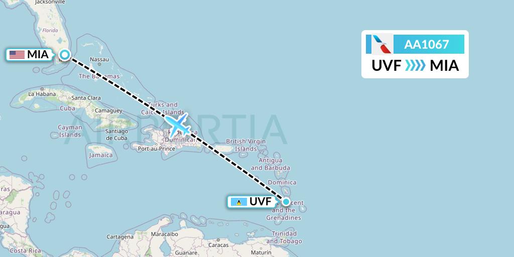 AA1067 American Airlines Flight Map: Vieux Fort to Miami