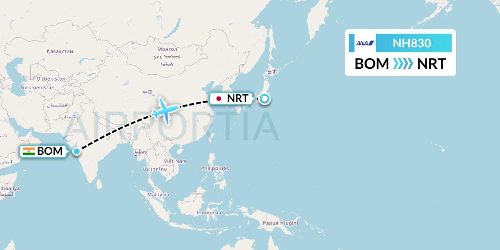 NH830 All Nippon Airways Flight Map: Mumbai to Tokyo