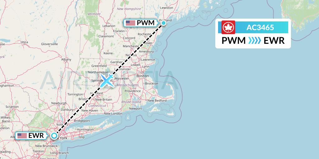 AC3465 Air Canada Flight Map: Portland to New York