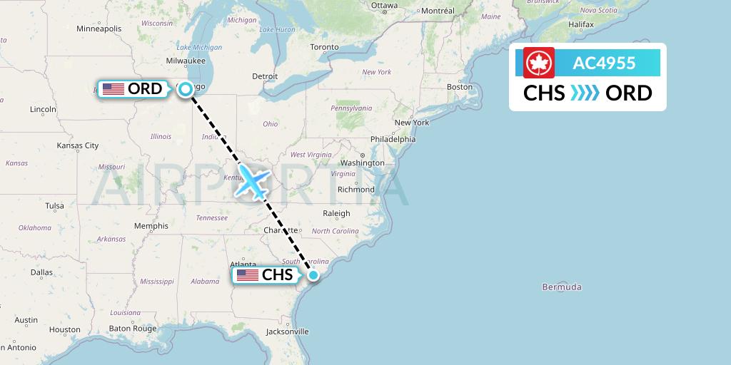 AC4955 Air Canada Flight Map: Charleston to Chicago
