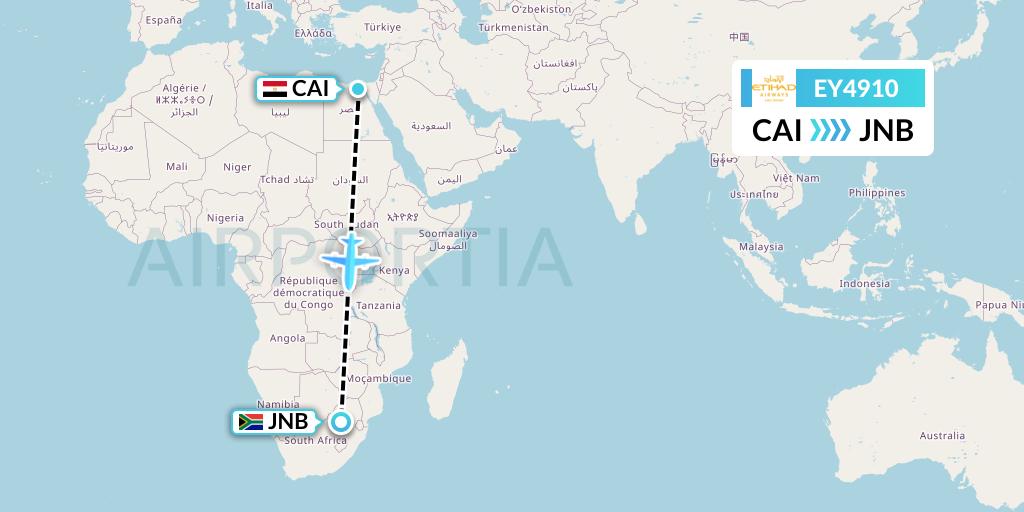 EY4910 Etihad Airways Flight Map: Cairo to Johannesburg