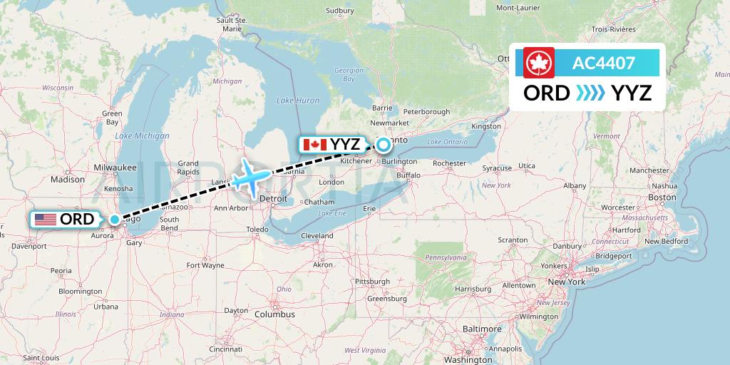AC4407 Air Canada Flight Map: Chicago to Toronto