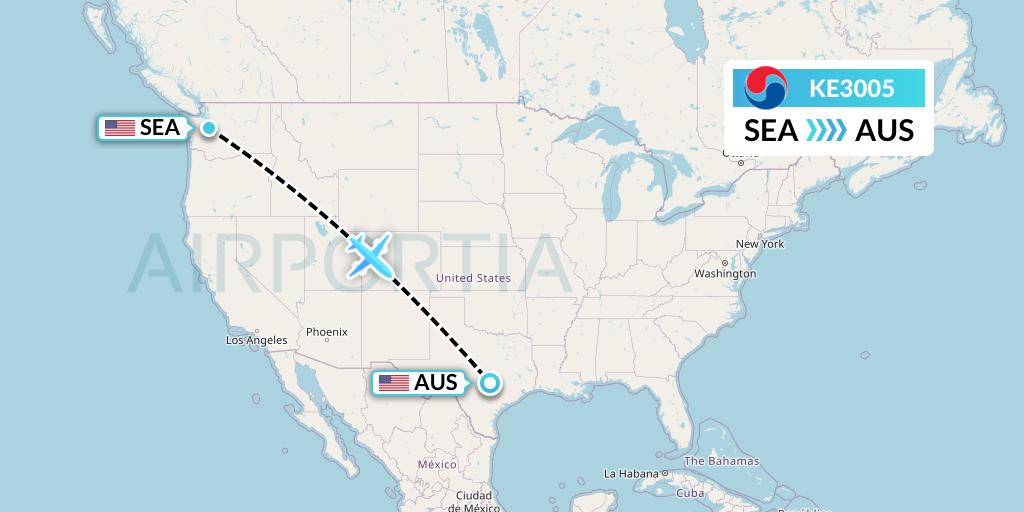 KE3005 Korean Air Flight Map: Seattle to Austin