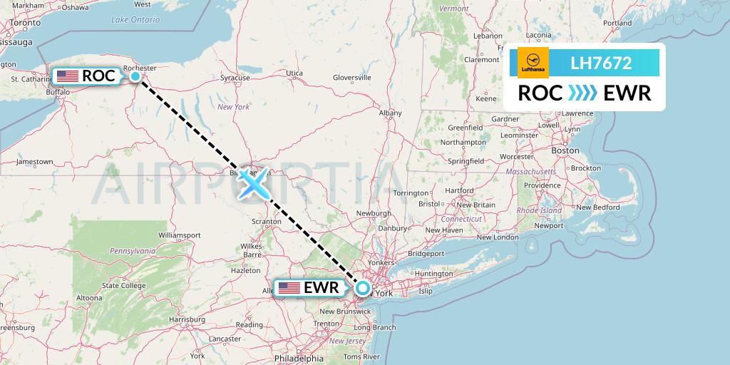 LH7672 Lufthansa Flight Map: Rochester to New York