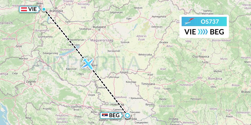 OS737 Austrian Airlines Flight Map: Vienna to Belgrade