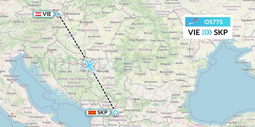OS775 Austrian Airlines Flight Map: Vienna to Skopje