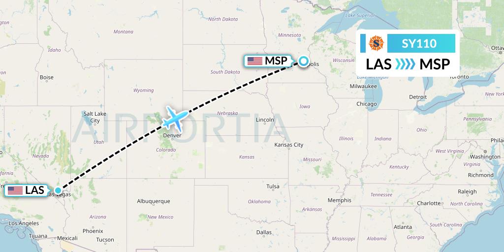 SY110 Sun Country Airlines Flight Map: Las Vegas to Minneapolis