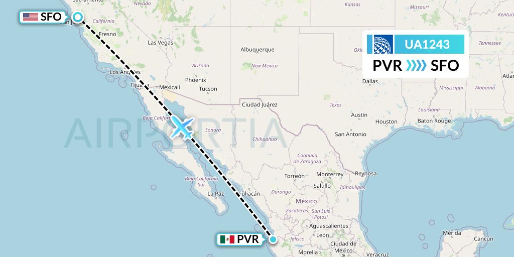 UA1243 United Airlines Flight Map: Puerto Vallarta to San Francisco