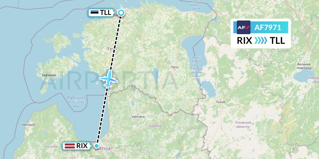 AF7971 Air France Flight Map: Riga to Tallinn