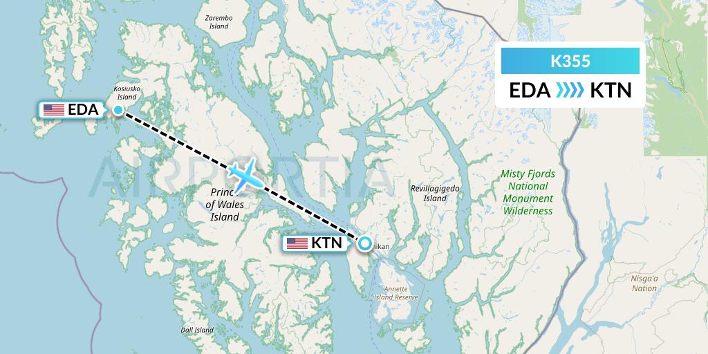K355 Taquan Air Flight Map: Edna Bay to Ketchikan