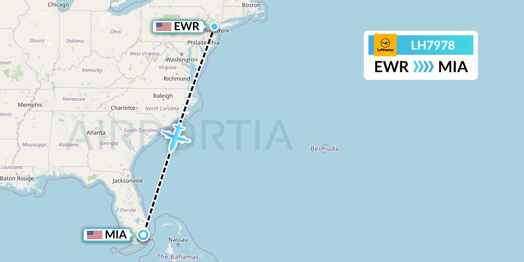 LH7978 Lufthansa Flight Map: New York to Miami