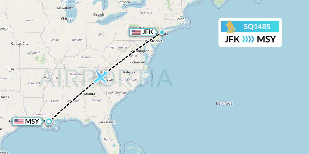 SQ1485 Singapore Airlines Flight Map: New York to New Orleans