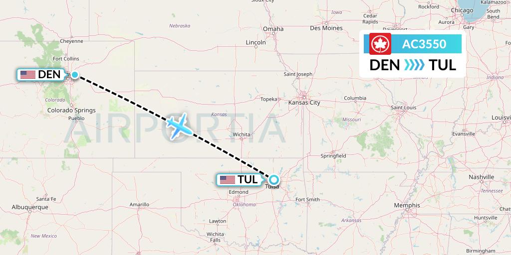 AC3550 Air Canada Flight Map: Denver to Tulsa