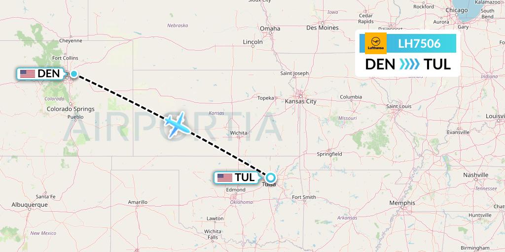 LH7506 Lufthansa Flight Map: Denver to Tulsa