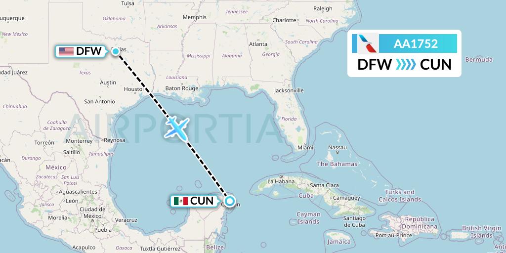 AA1752 American Airlines Flight Map: Dallas to Cancun