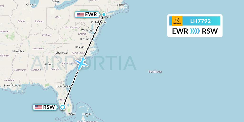 LH7792 Lufthansa Flight Map: New York to Fort Myers