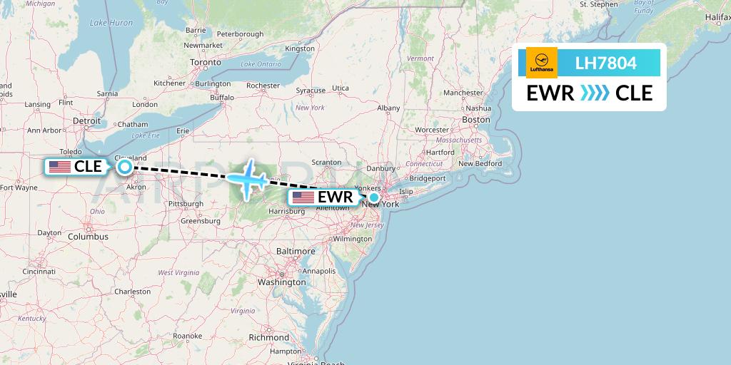 LH7804 Lufthansa Flight Map: New York to Cleveland