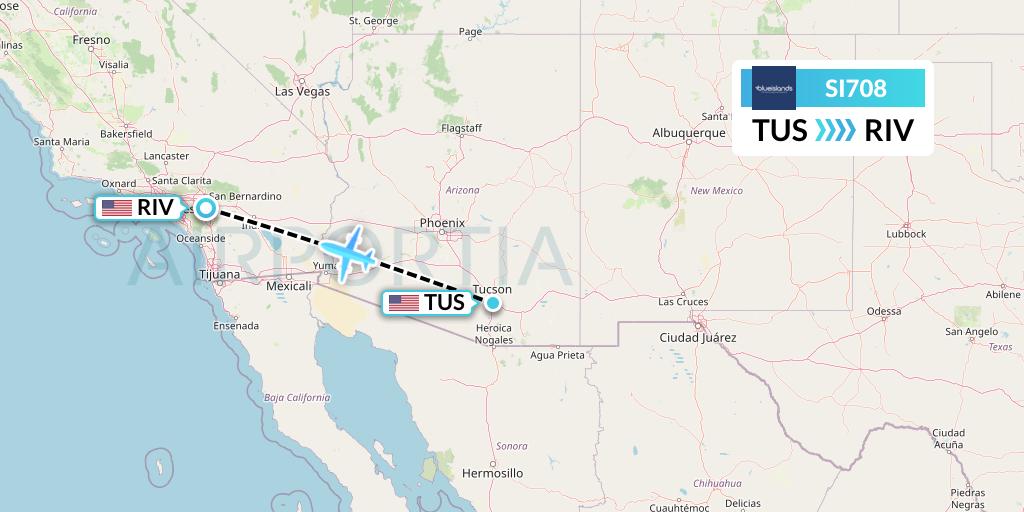 SI708 Blue Islands Flight Map: Tucson to Riverside
