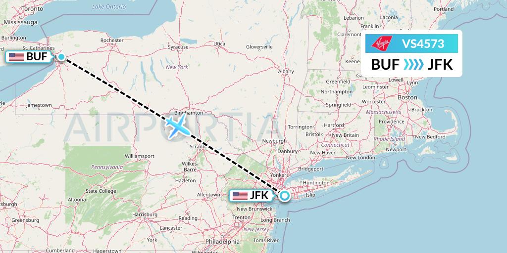 VS4573 Virgin Atlantic Airways Flight Map: Buffalo to New York