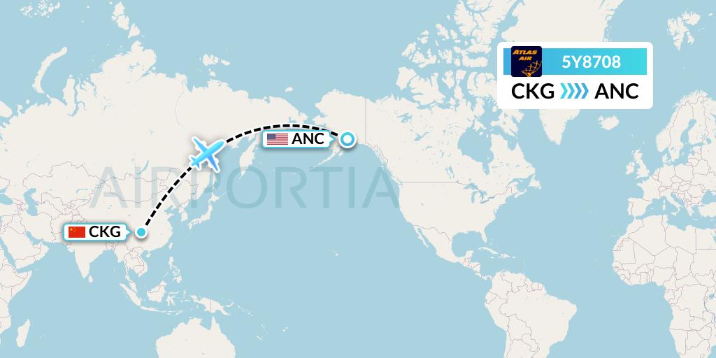 5Y8708 Atlas Air Flight Map: Chongqing to Anchorage