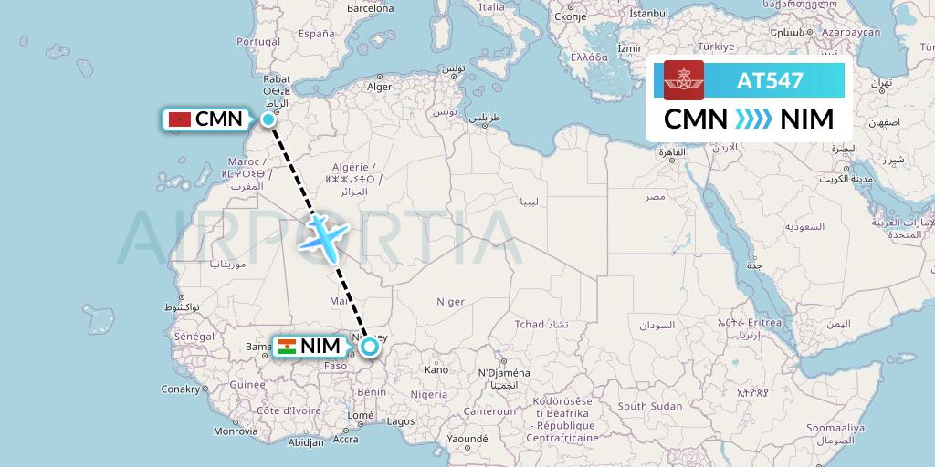 AT547 Royal Air Maroc Flight Map: Casablanca to Niamey