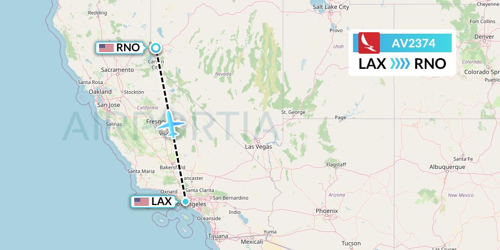 AV2374 Avianca Flight Map: Los Angeles to Reno