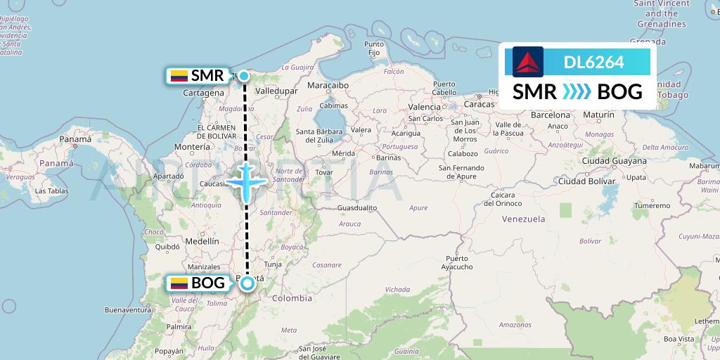 DL6264 Delta Air Lines Flight Map: Santa Marta to Bogota