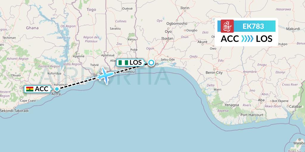 EK783 Emirates Flight Map: Accra to Lagos