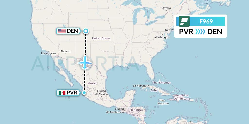 F969 Frontier Airlines Flight Map: Puerto Vallarta to Denver