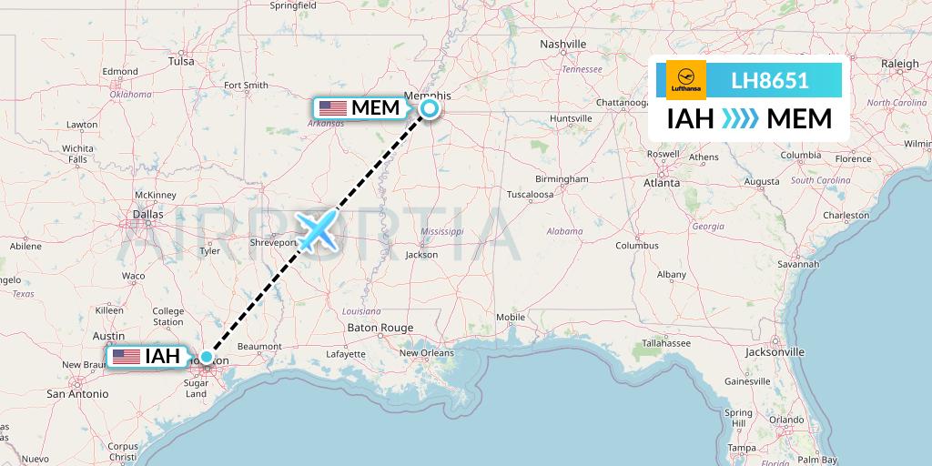 LH8651 Lufthansa Flight Map: Houston to Memphis