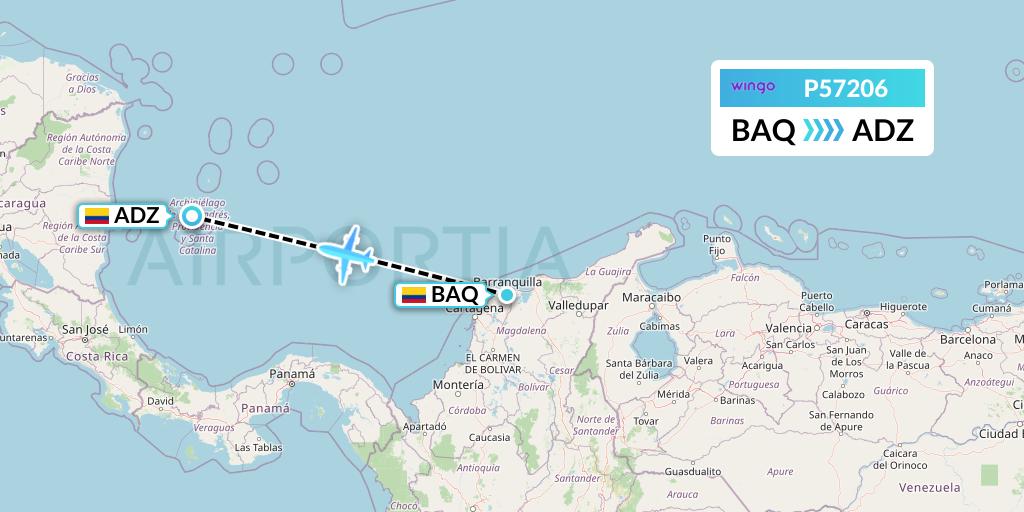 P57206 Copa Airlines Colombia Flight Map: Barranquilla to San Andres Island