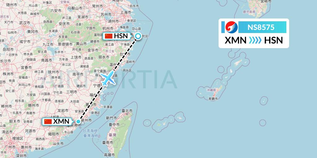 NS8575 Hebei Airlines Flight Map: Xiamen to Zhoushan
