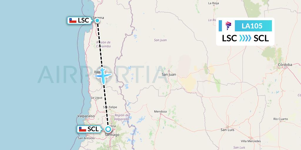 LA105 LAN Airlines Flight Map: La Serena to Santiago