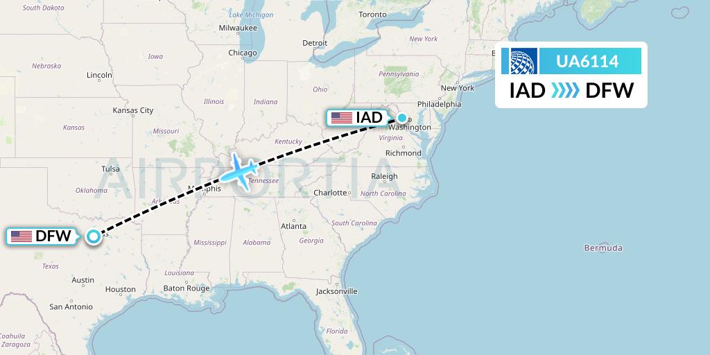 UA6114 United Airlines Flight Map: Washington to Dallas