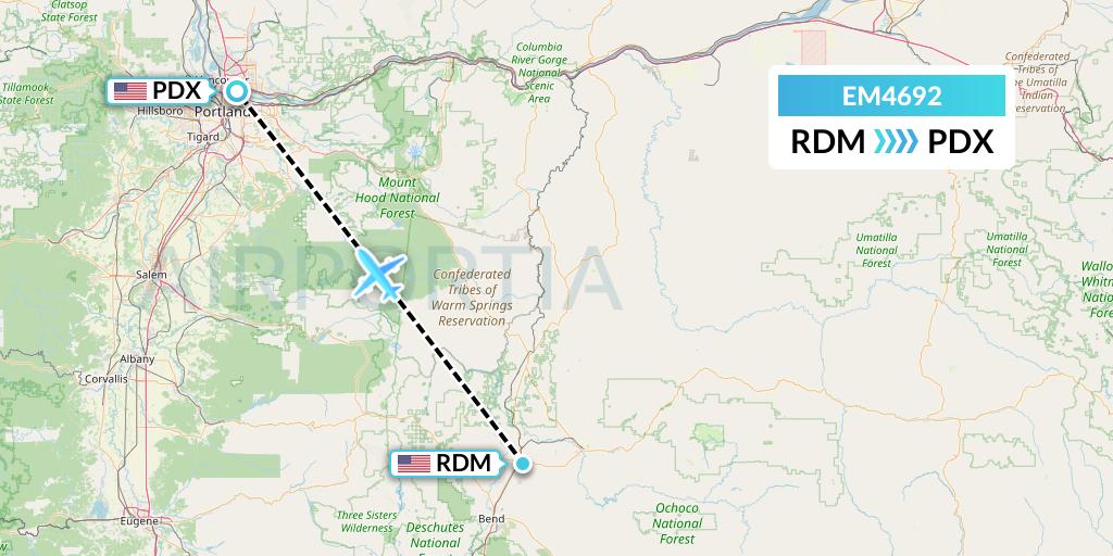 EM4692 Empire Airlines Flight Map: Redmond to Portland