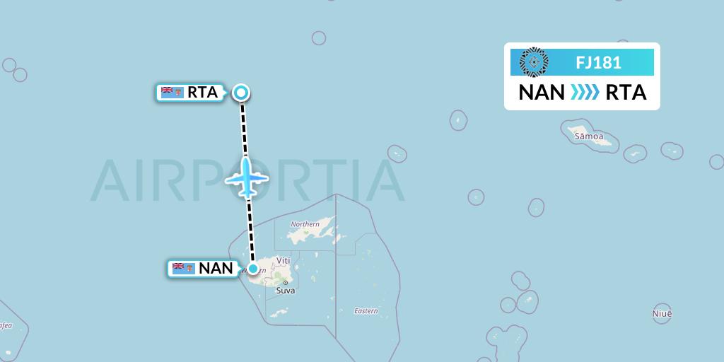 FJ181 Fiji Airways Flight Map: Nadi to Rotuma